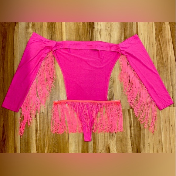Neon off the shoulders long sleeves open back bodysuit size M - Picture 2 of 12